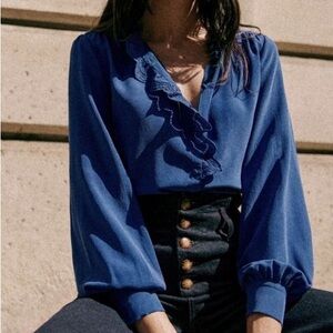 Sezane Chlo Silk Shirt Electric Blue